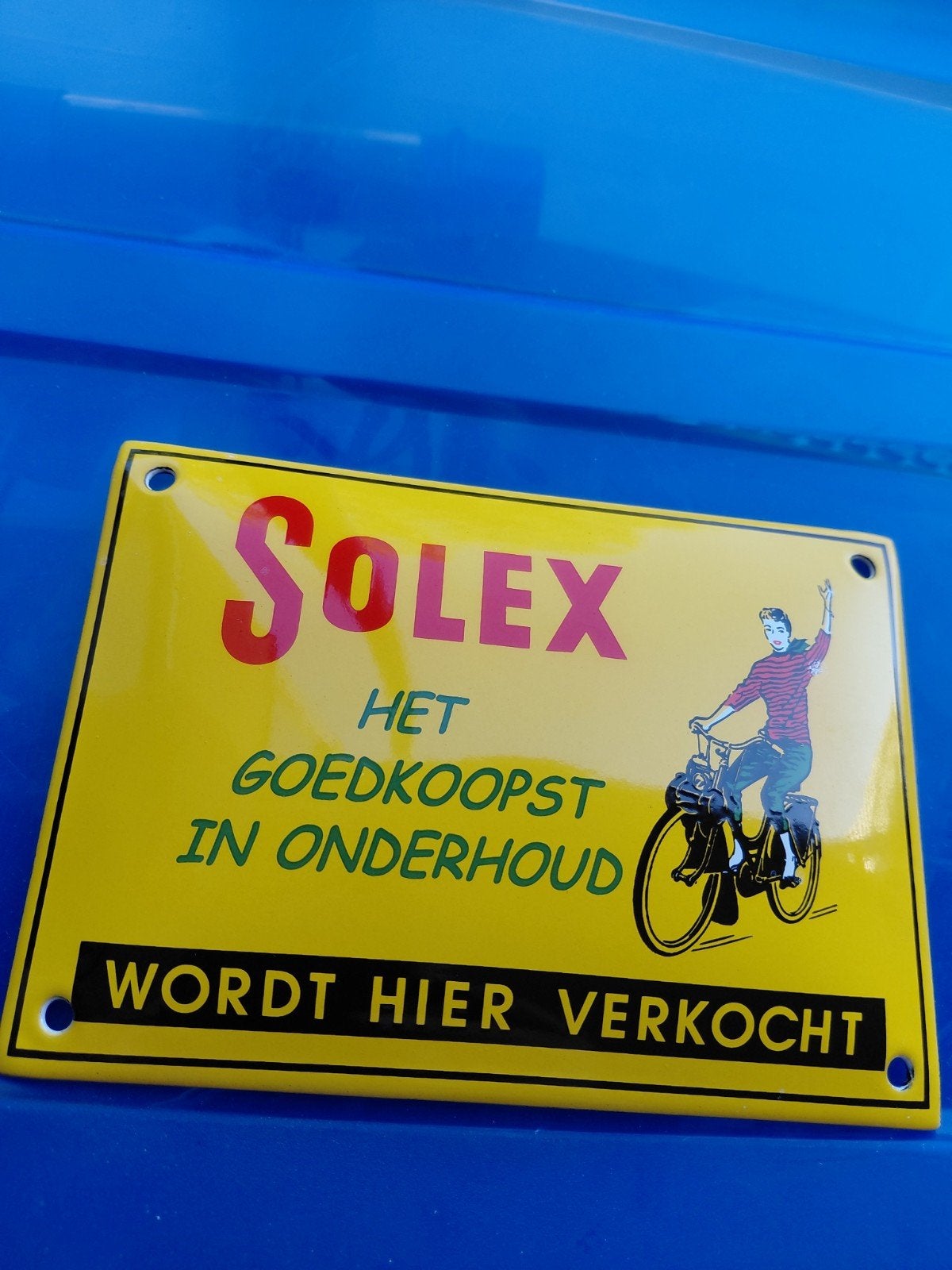 Vintage  Emaille Reclamebord - Het Goedkoopst in Onderho, Ophalen