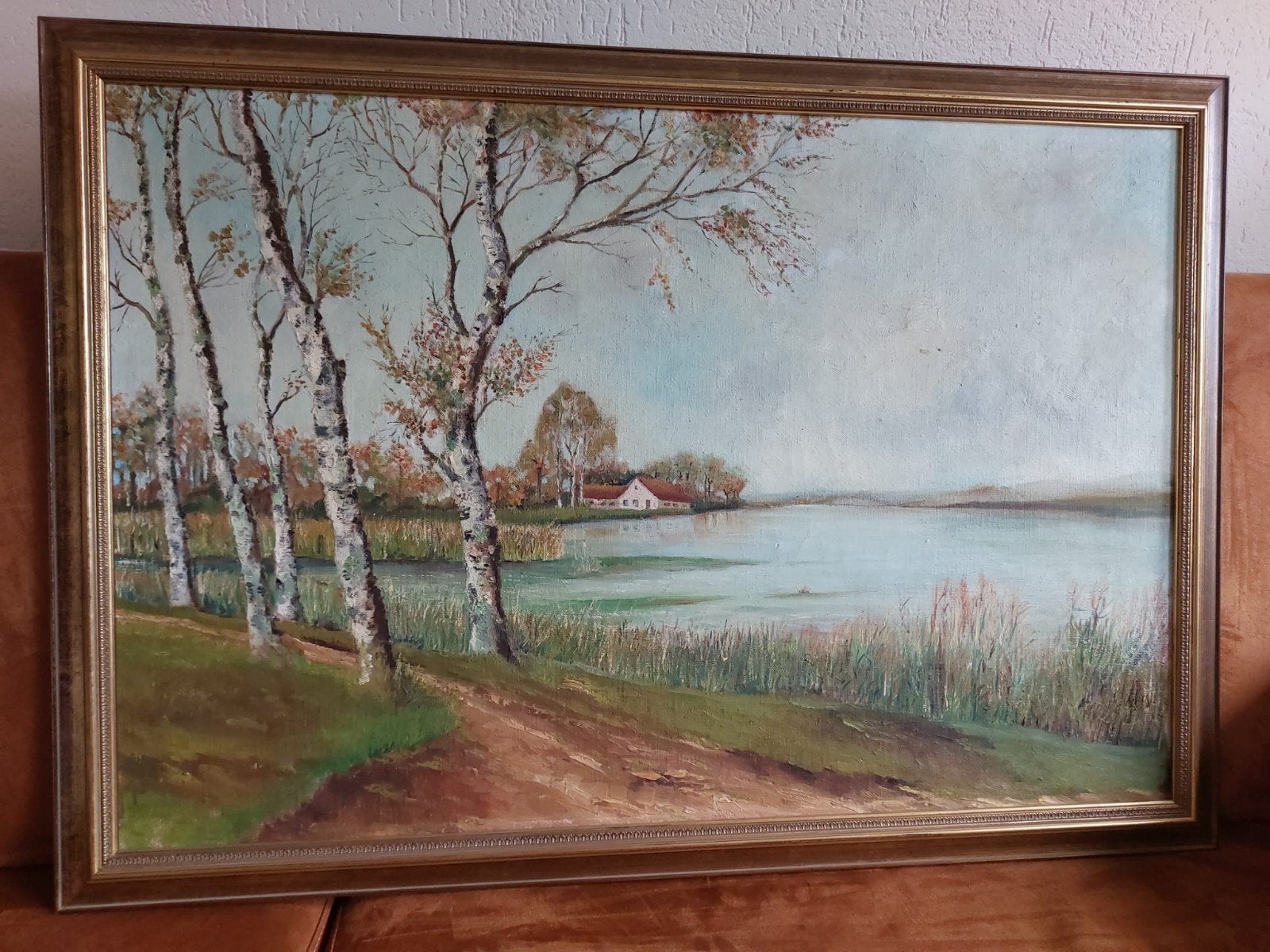 Schilderij Haagse School - Landschap met water en berken, Nederlandse school, Doek, Ophalen of Verzenden, Landschap