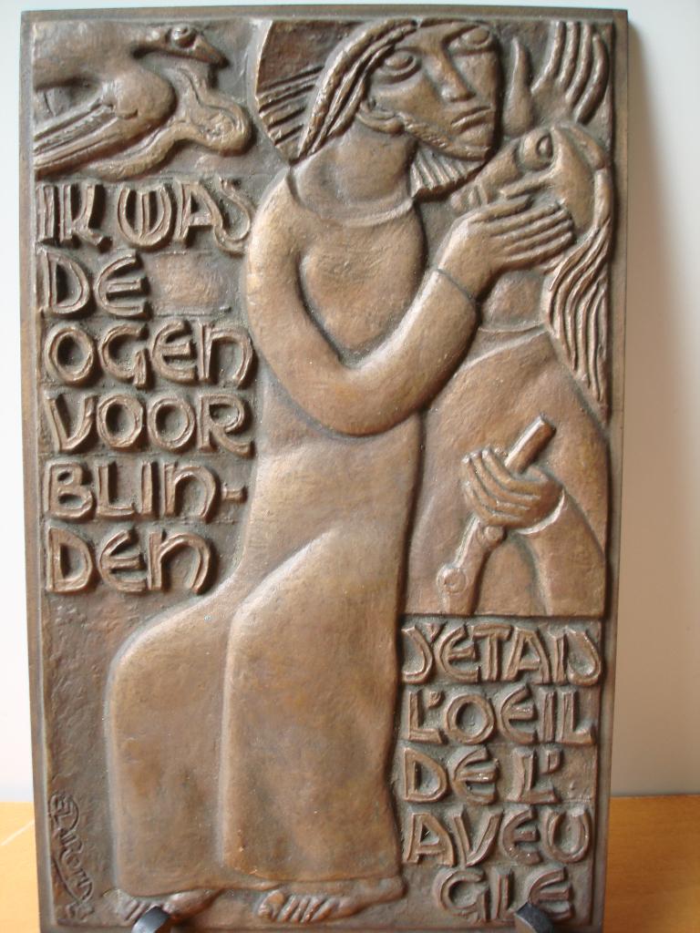 HARRY ELSTROM 1906-1993 bronzen plaat Tobias & blinde Tobit, Antiek en Kunst, Antiek | Religie, Verzenden