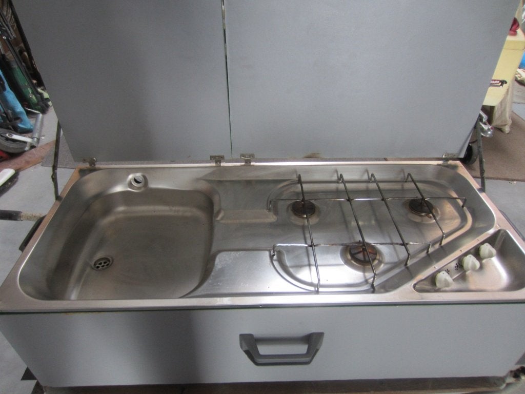 3 pits gasstel met spoelbak, Caravans en Kamperen, Camper-accessoires, Gebruikt, Ophalen