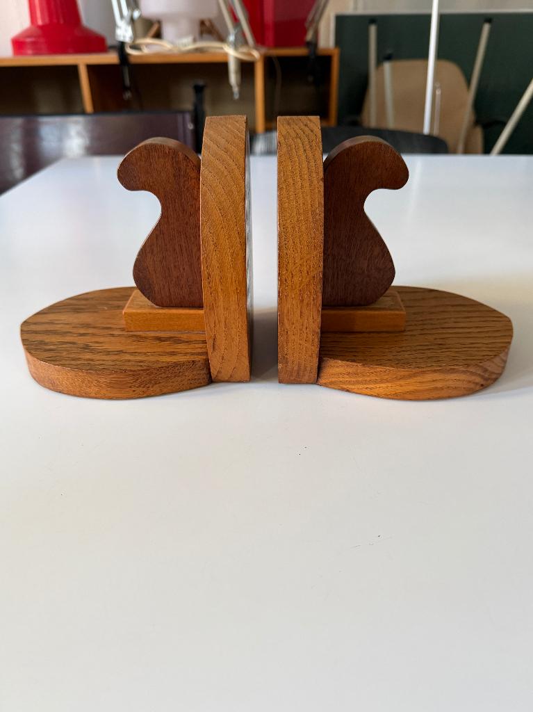 Vintage houten boekensteunen, art deco