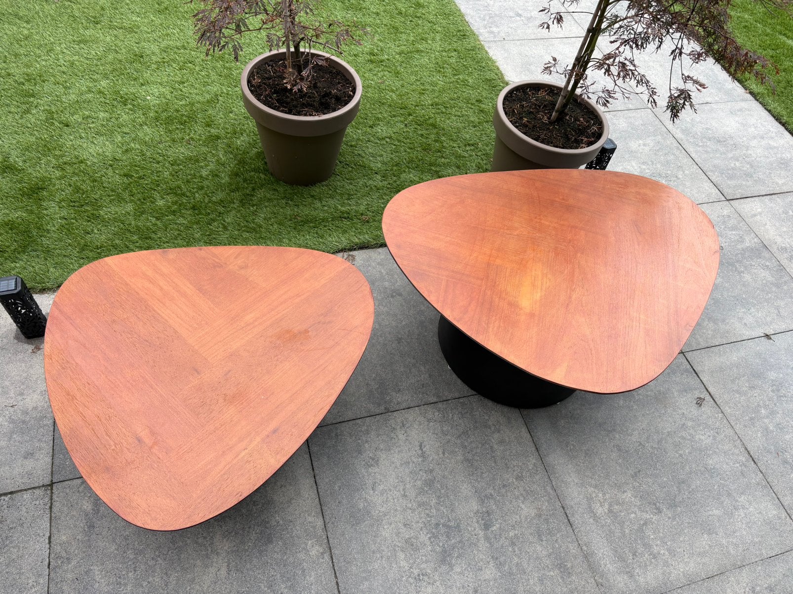 Organisch houten salontafels, Huis en Inrichting, Tafels | Salontafels, Ophalen, Gebruikt, 50 tot 100 cm, 50 tot 100 cm
