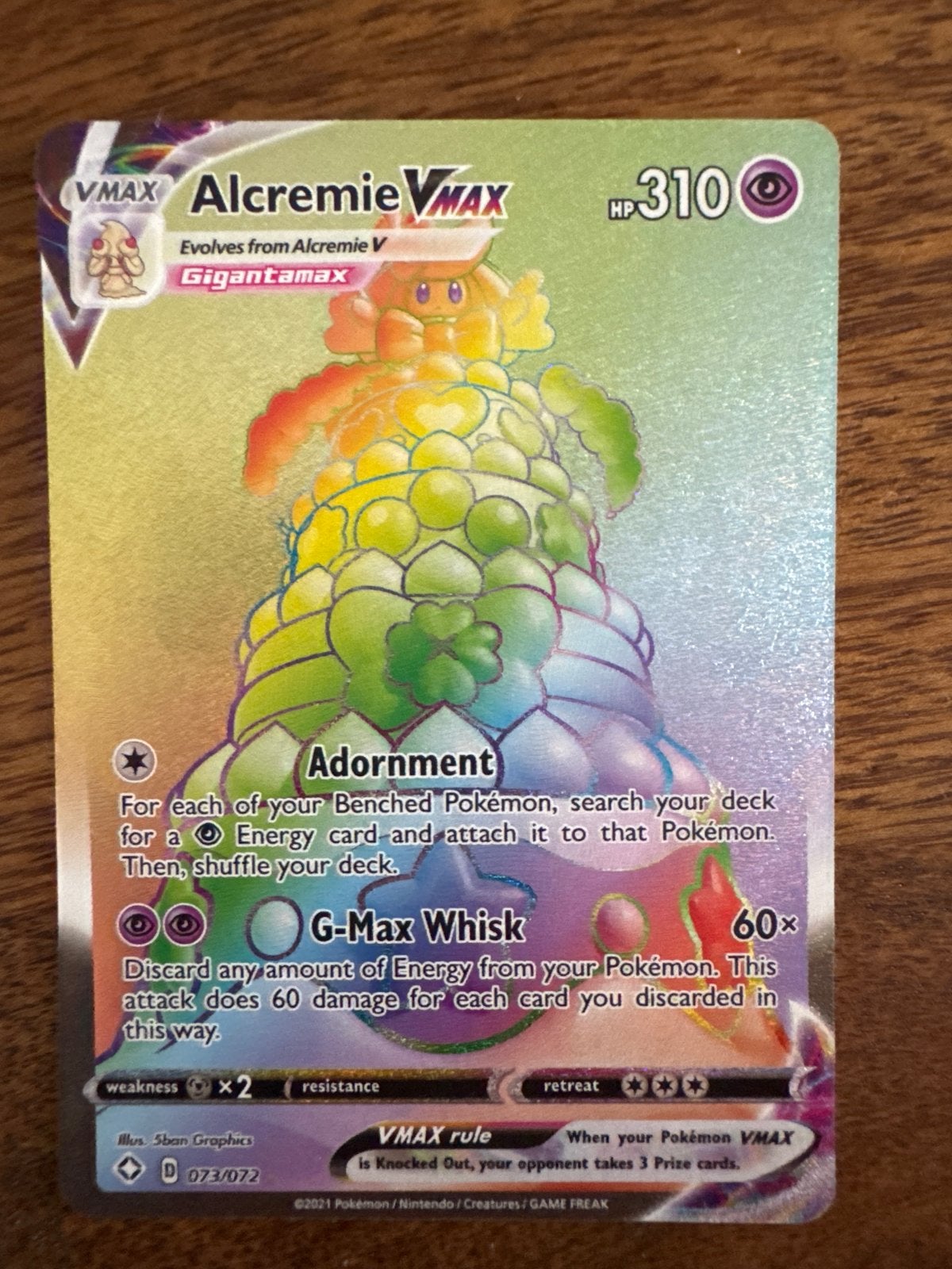Alcremie VMAX Pokémon Kaart (Rainbow Rare), Ophalen of Verzenden, Zo goed als nieuw, Losse kaart, Foil