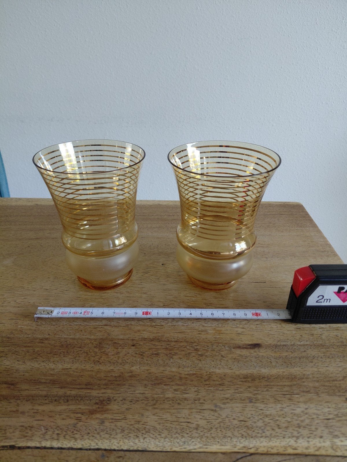 Set van 2 Art Deco Boom vaasjes, amberkleurig glas, Ophalen of Verzenden