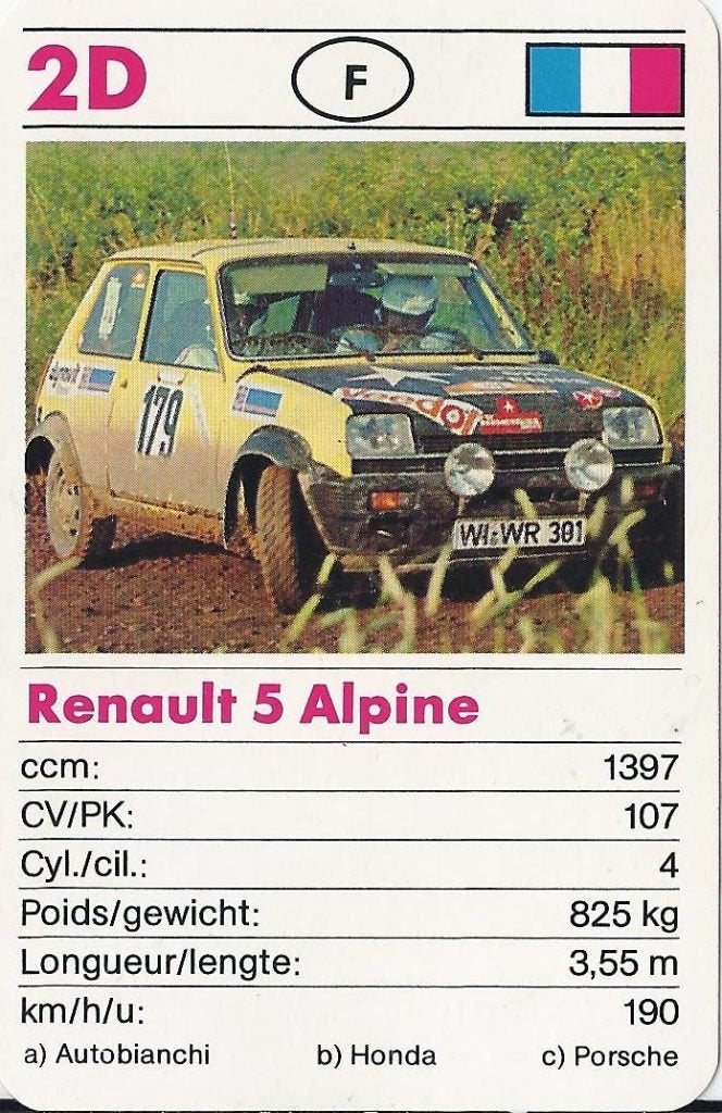Kw2862 autokaartje 2d renault 5 alpine, Ophalen of Verzenden, Zo goed als nieuw, Auto's