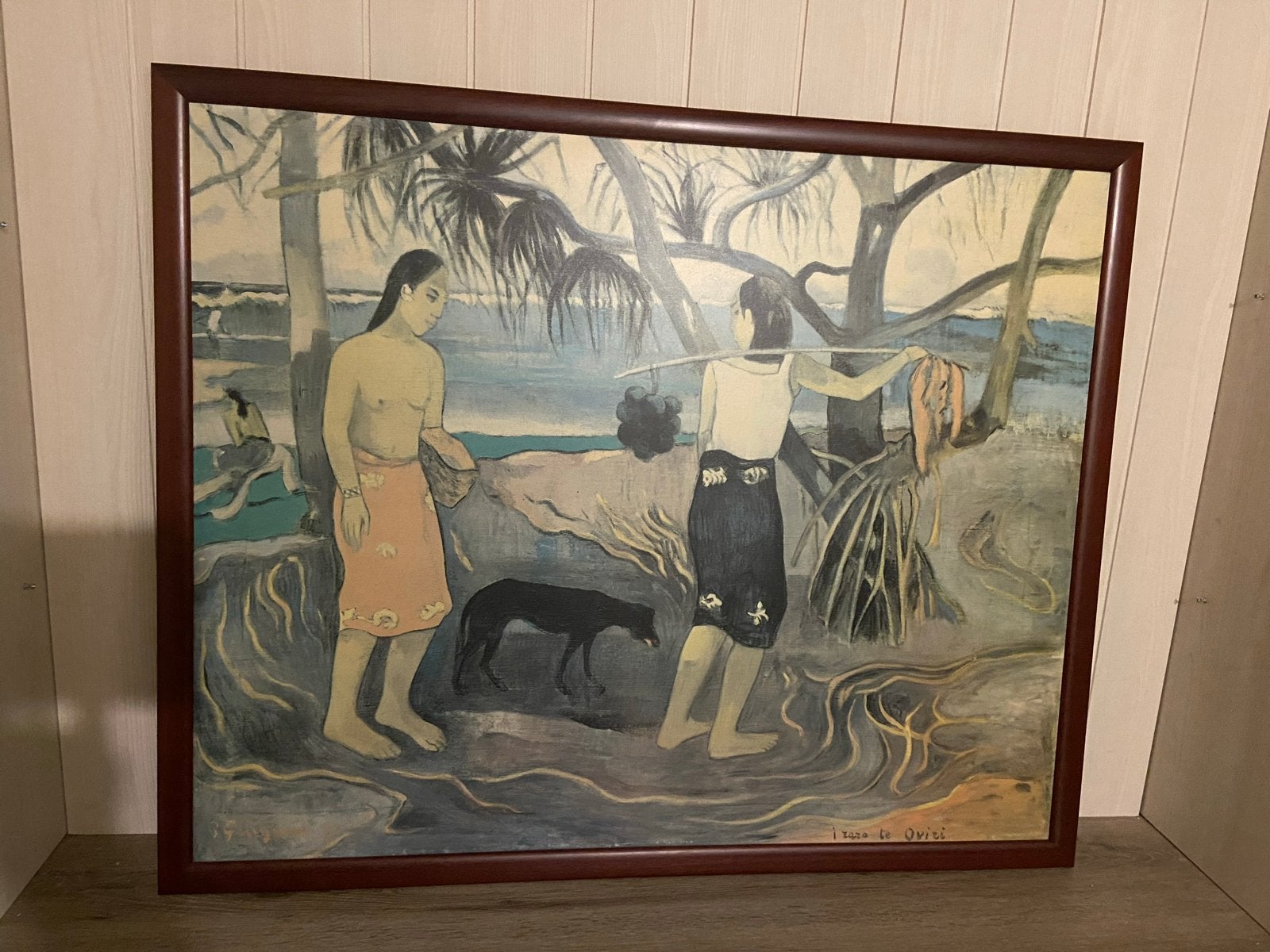 Replica Paul Gauguin "Under the Pandanus" met lijst 80x100 c, Antiek en Kunst, Kunst | Schilderijen | Klassiek, Doek, Portret of Personen