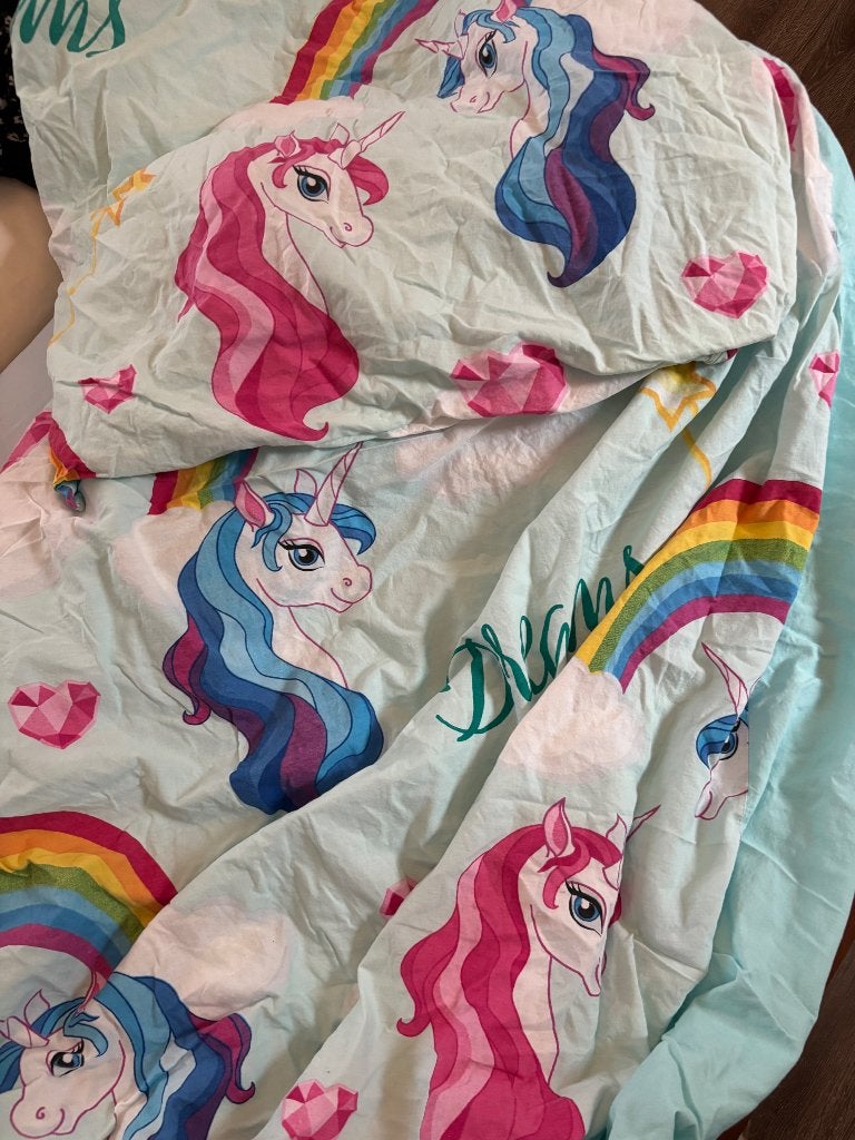 Dekbed overtrek eenhoorns en regenbogen, Ophalen, Overige kleuren, Meisje, Zo goed als nieuw