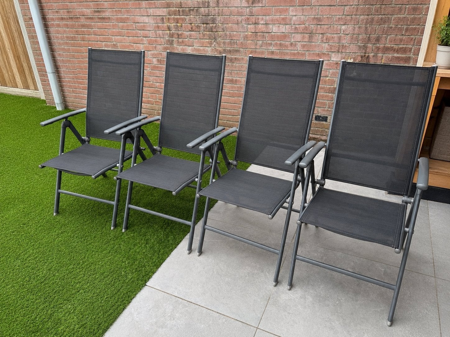 4 verstelbare inklapbare tuinstoelen met aluminium frame, Tuin en Terras, Tuinstoelen, Ophalen, Zo goed als nieuw, Aluminium