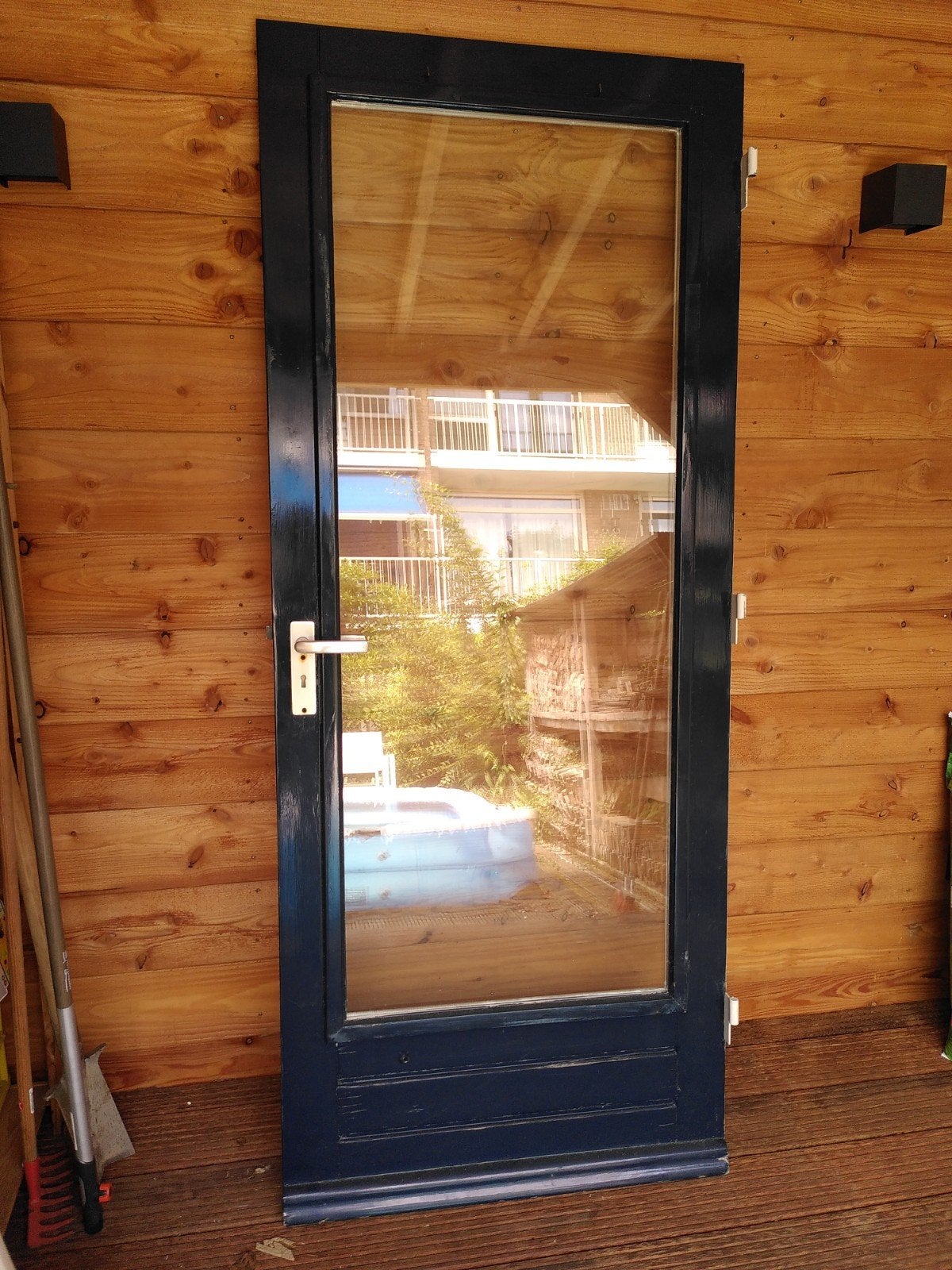 Houten buitendeur met glas, Ophalen, Gebruikt, 200 tot 215 cm, Glas
