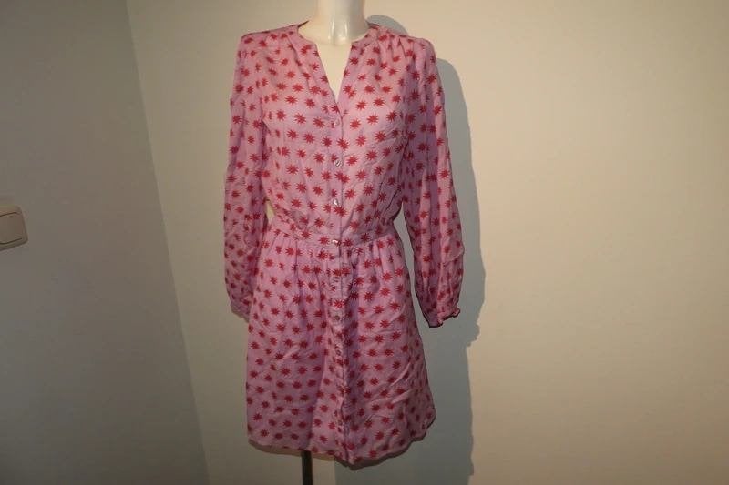 Fabienne Chapot zuurstok roze jurk sterretjes print knopen S