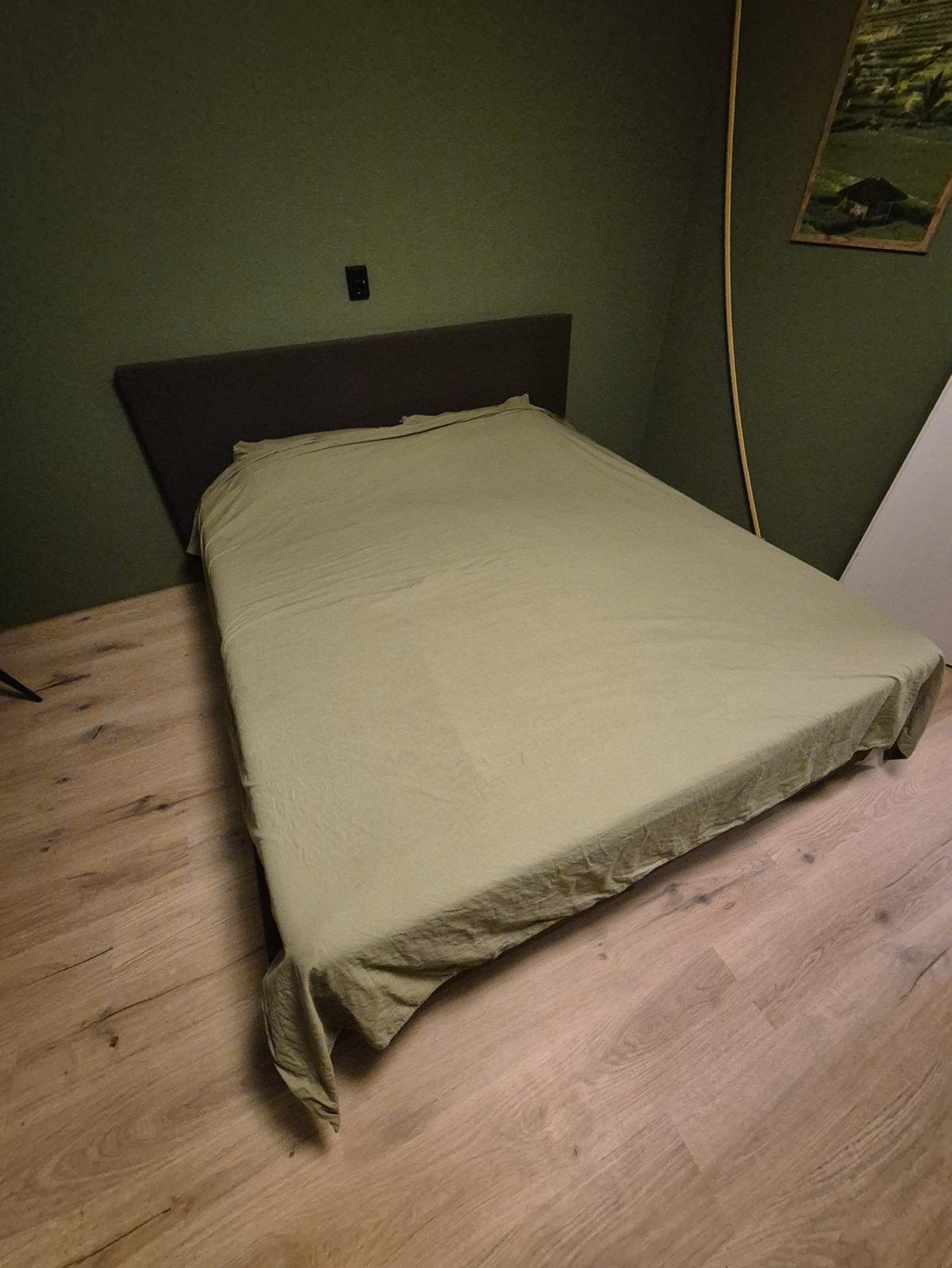 Tweepersoons boxspring met hoofdbord, Ophalen, Gebruikt, Bruin, Tweepersoons