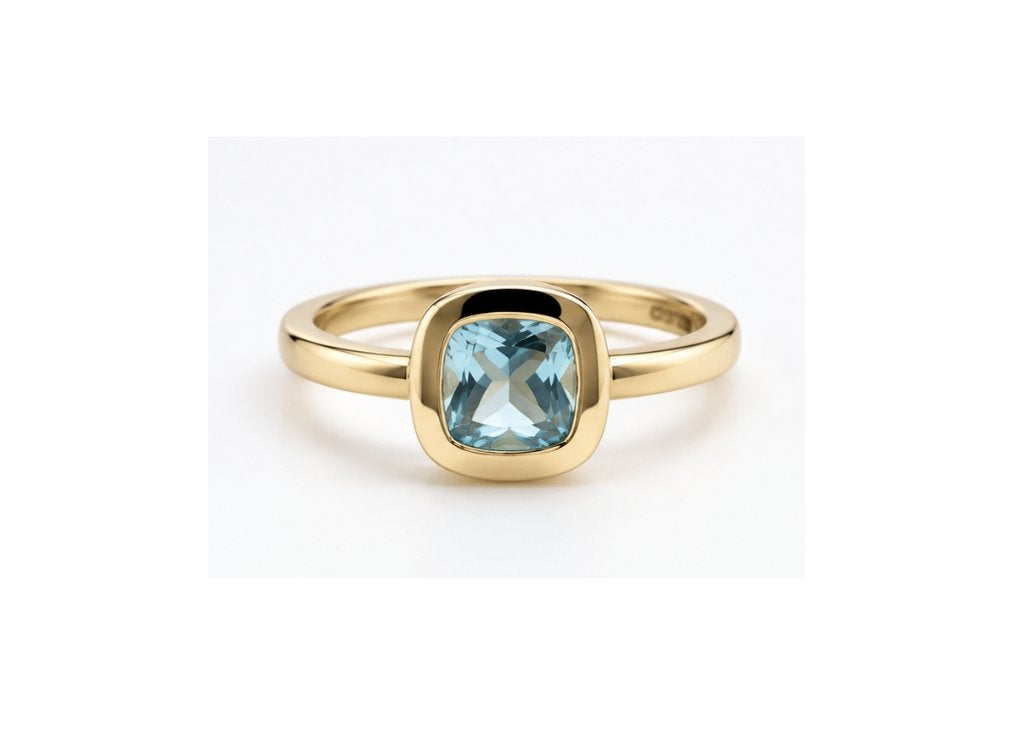 14 Karaat Gouden Solitair Ring Sky Blue Topaas, Ophalen, TIEMAN JUWELIERS, -, Nieuw