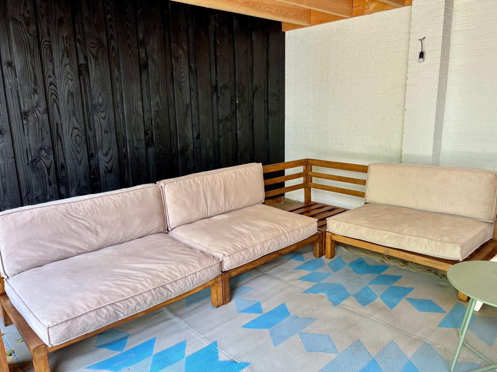 Palletkussens / loungebank kussenset beige velours Kwantum, Ophalen, Zo goed als nieuw