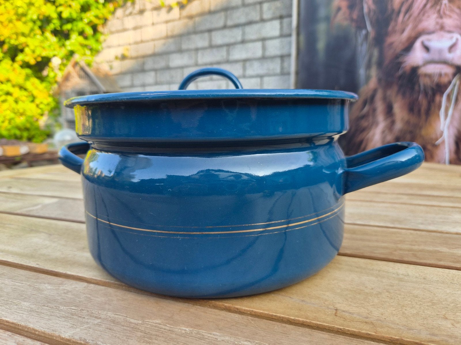 Geëmailleerde pan - Blauw - Ø 23 cm, Antiek en Kunst, Antiek | Emaille, Ophalen of Verzenden