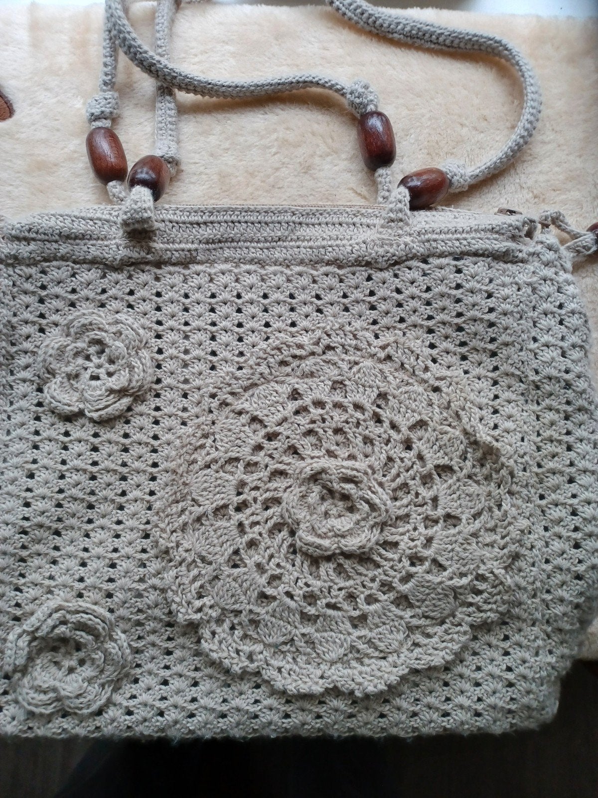 Vintage Gehaakte Schoudertas - Boho Chic Stijl, Ophalen of Verzenden, Zo goed als nieuw, Beige, Overige merken