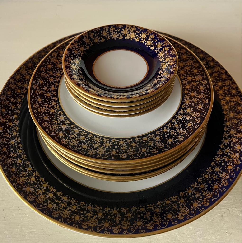 Echt Weimar Kobalt gebakstel + koffie/thee servies, Antiek en Kunst, Ophalen
