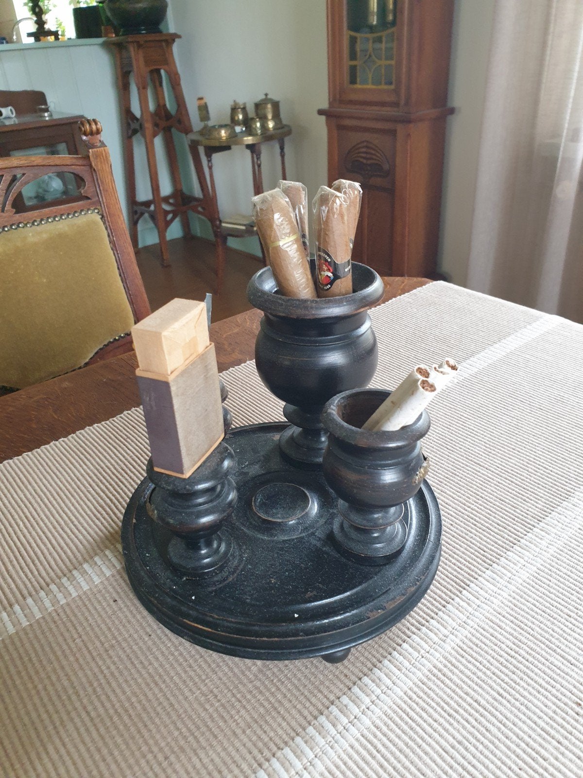 Biedermeier antieke tafel rookset, Verzamelen, Ophalen of Verzenden, Gebruikt, (Water)pijp