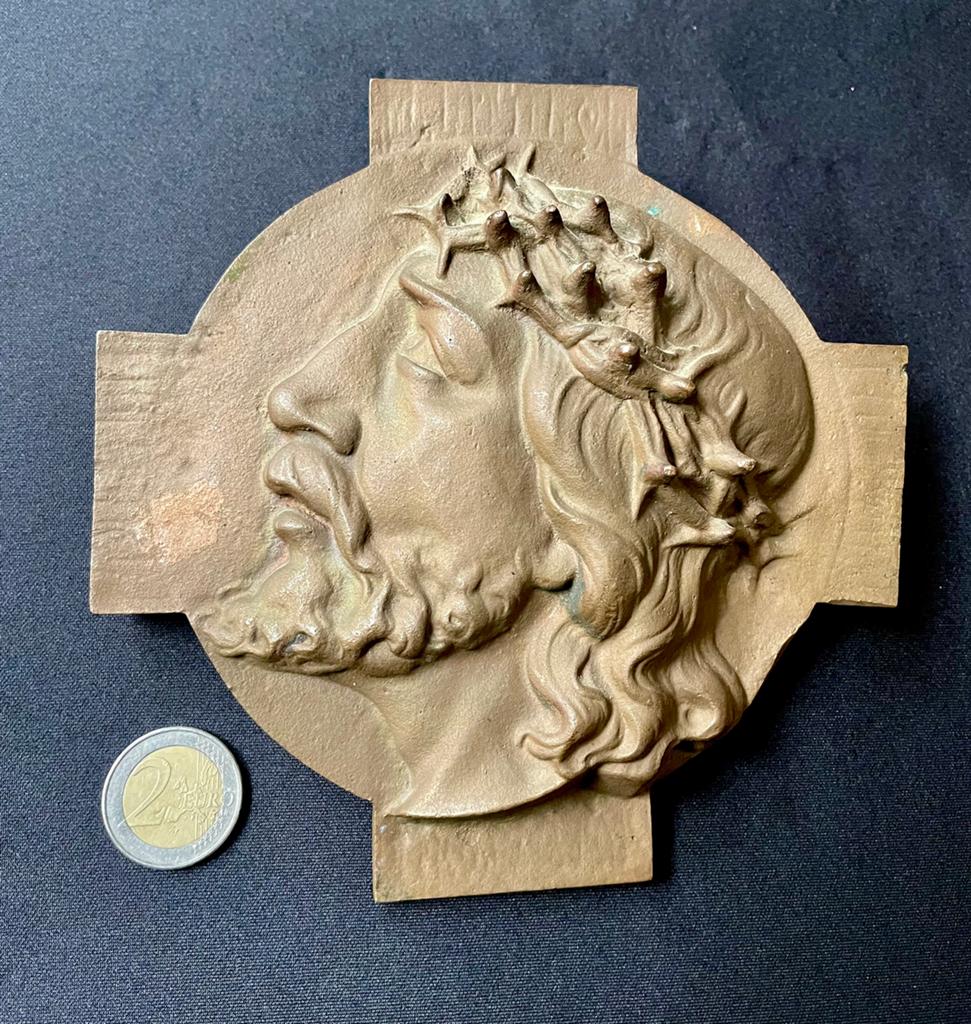 1800-Bronzen Frans kruis kerkornament jezus Christus.16cm, Antiek en Kunst, Antiek | Koper en Brons, Ophalen of Verzenden