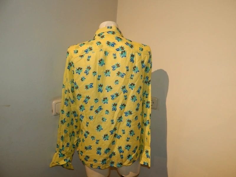Caliban prachtige zijde blouse geel bloemen print I46, Maat 38/40 (M), Verzenden, Geel, Zo goed als nieuw