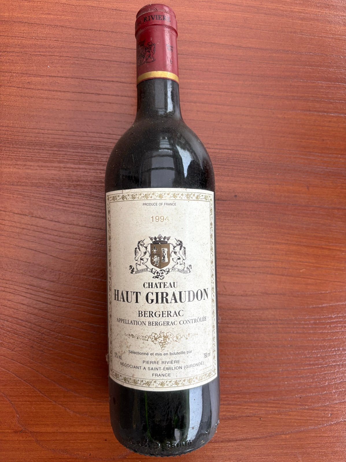 Château Haut Giraudon Bergerac 1994 Rode Wijn, Gebruikt, Frankrijk, Ophalen of Verzenden, Rode wijn