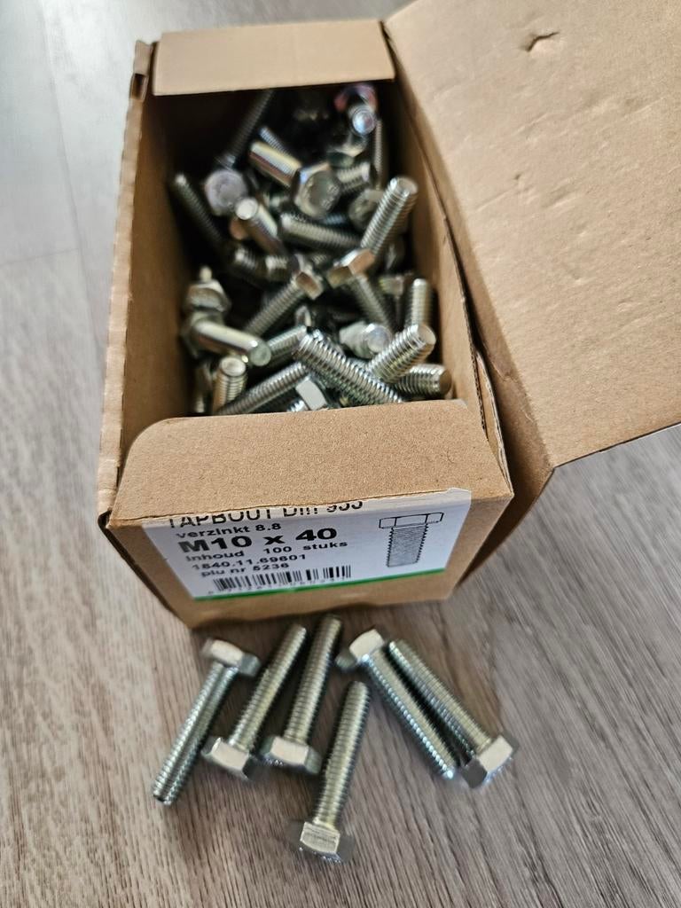 Tapbout verzinkt 8.8 din933 M10x40, Ophalen of Verzenden, Nieuw, Minder dan 50 mm, Bouten of Moeren
