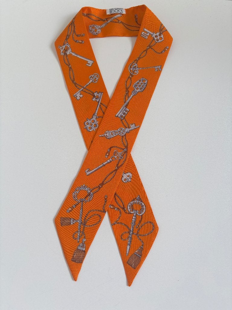 HERMES Twilly zijde oranje sjaal, Ophalen of Verzenden, Zo goed als nieuw, Hermes, Sjaal