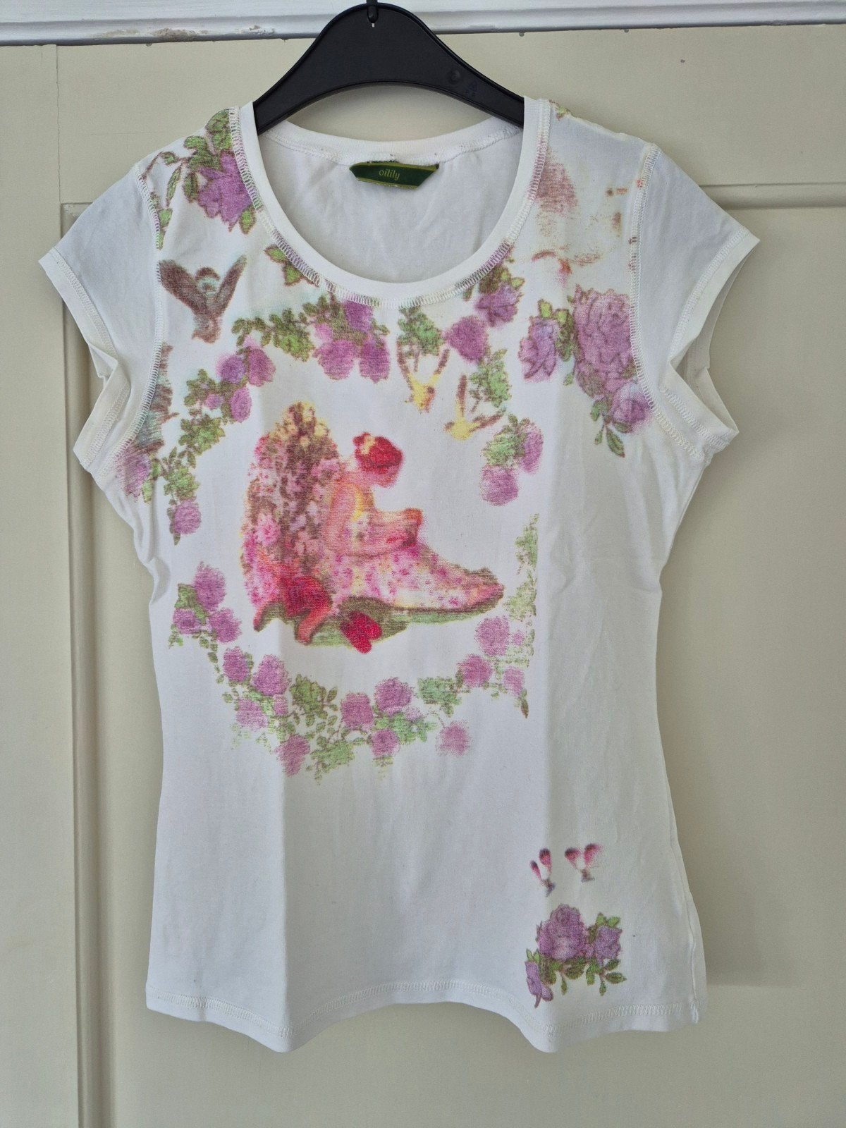 Wit T shirt van Oilily maat M met ballerina opdruk. Zeker 20, Maat 38/40 (M), Oilily, Wit, Ophalen of Verzenden