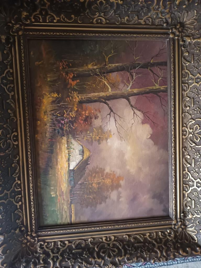 Schilderij:  Cees Verbeek  Herfstlandschap met boerderij, Antiek en Kunst, Ophalen of Verzenden