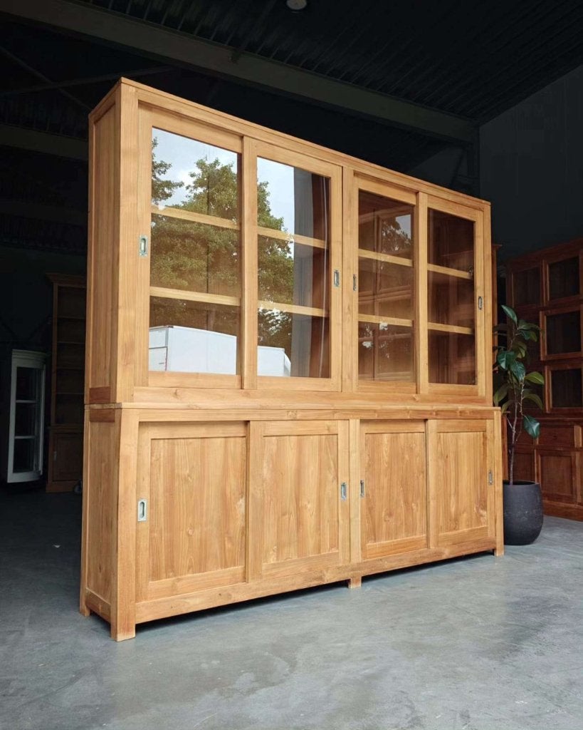 Grote / Brede teakhouten schoolkast | Servieskast #7248, Huis en Inrichting, Gebruikt, Met deur(en), -, 200 cm of meer