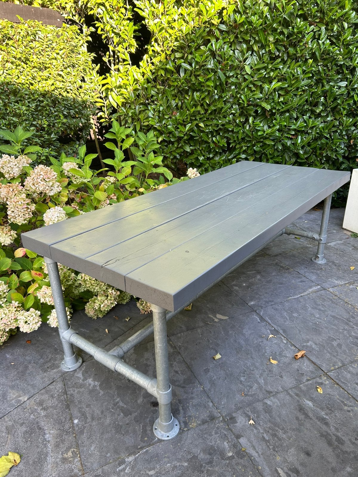 Robuuste steigerhouten tafel 220x88x75, Tuin en Terras, Tuintafels, Ophalen, Gebruikt, Rechthoekig, Hout