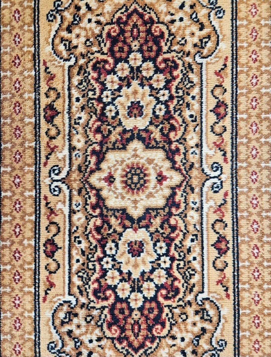 Vintage oosters wol vloerkleed medallion oker geel 61x117cm, Oosters, Traditioneel, Klassiek, Gebruikt, 100 tot 150 cm, Www.hypepopup.nl