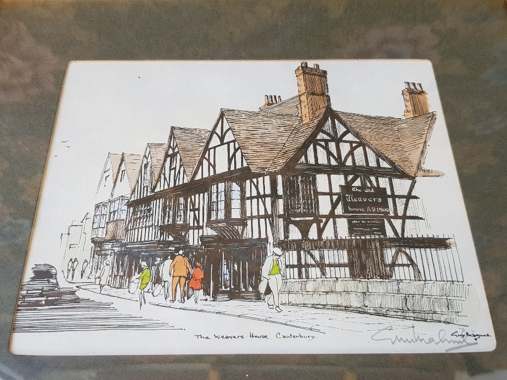 Twee mooie oude ingelijste Canterbury litho's uit Engeland., Antiek en Kunst, Kunst | Litho's en Zeefdrukken, Met glas, Ophalen of Verzenden