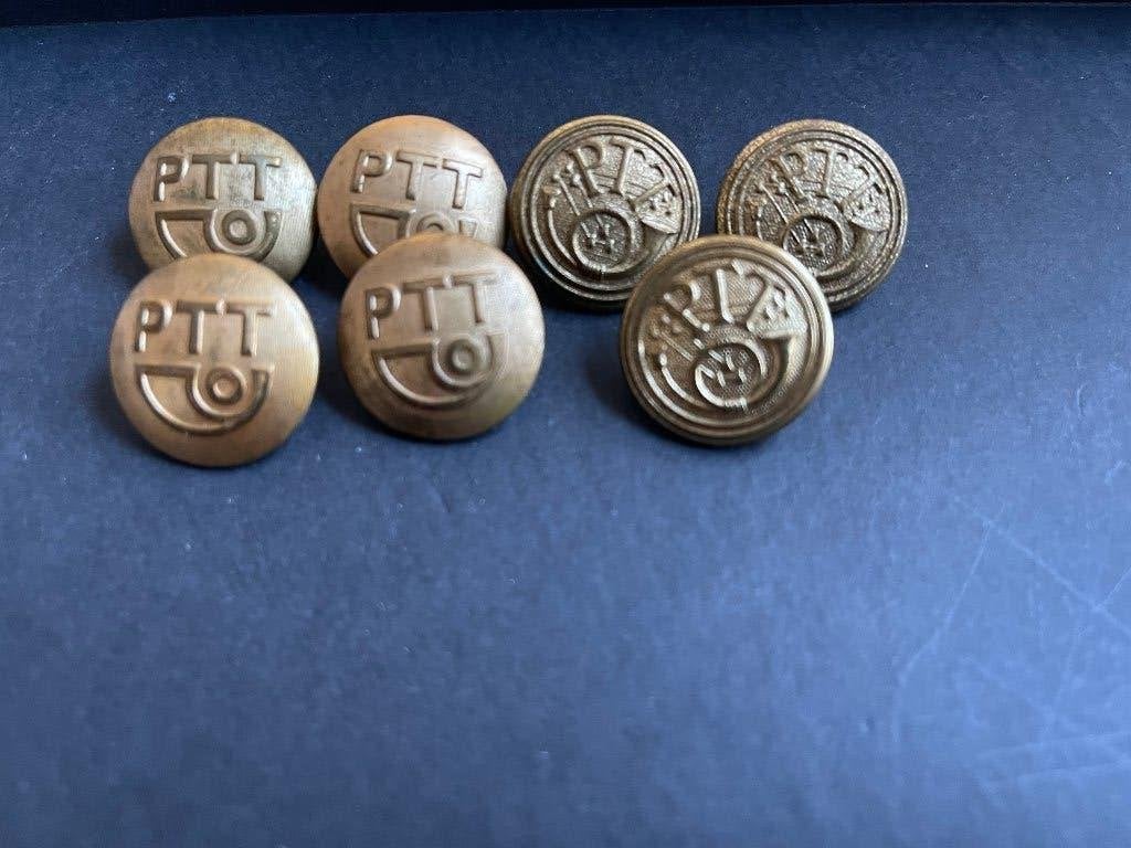 7 vintage PTT Uniform knopen, Ophalen of Verzenden, Gebruikt, Knoop of Knopen