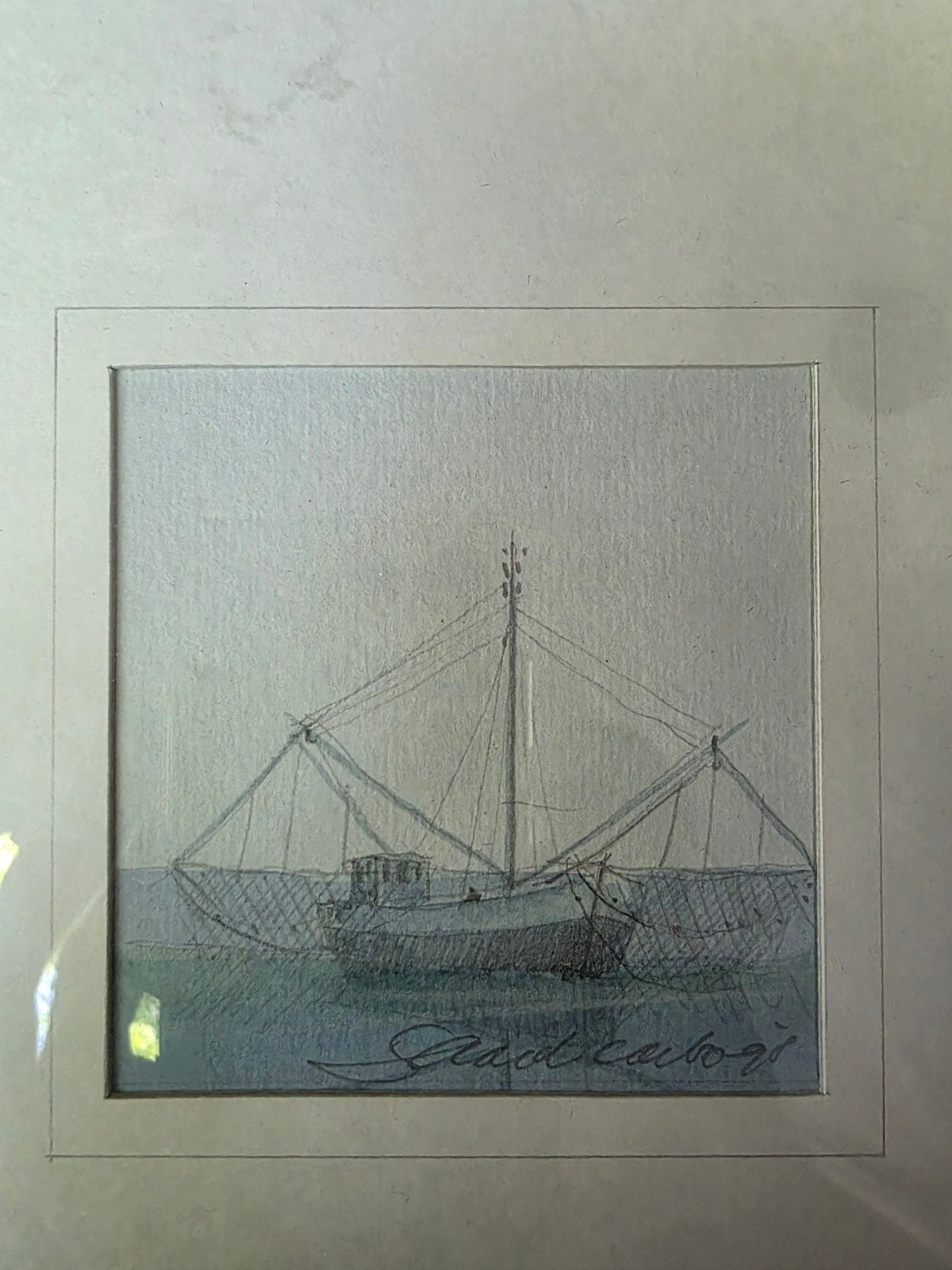 Schilderij Gerard Carbo - Aquarel van een schip, Antiek en Kunst, Ophalen of Verzenden, Schilderij, Aquarel, Ingelijst