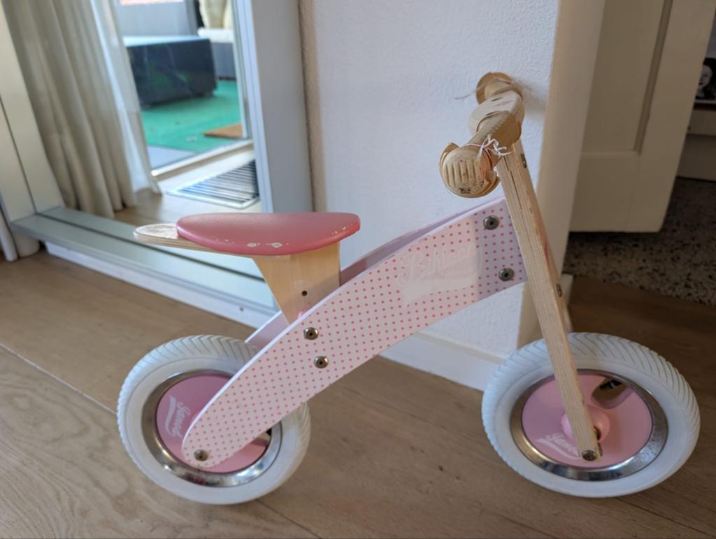 Janod Houten Loopfiets Roze, Ophalen, Zo goed als nieuw, Loopfiets