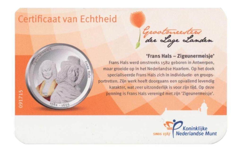 Nederland Hendrik Breitner-penning in kleur in coincard, Ophalen of Verzenden, Koningin Beatrix, Overige waardes, Losse munt