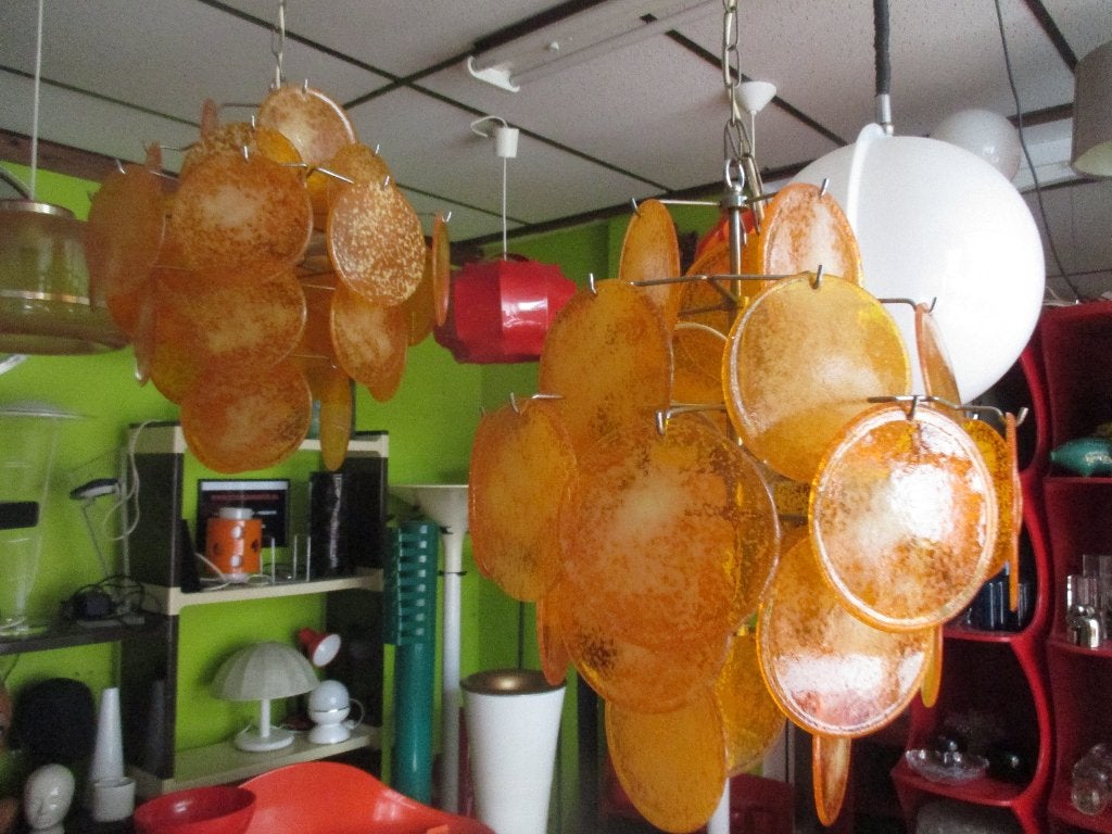 oranje kunststof schijven hanglamp jaren 60 70 design retro, Gebruikt, ?, Metaal, ?