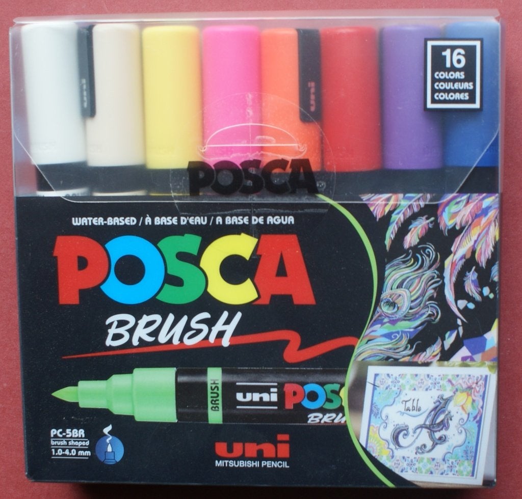 Uni Posca PC-5BR 16 Paint Markers flexibele brush tip 1-4 mm, Verzenden, Nieuw, Potlood of Stift