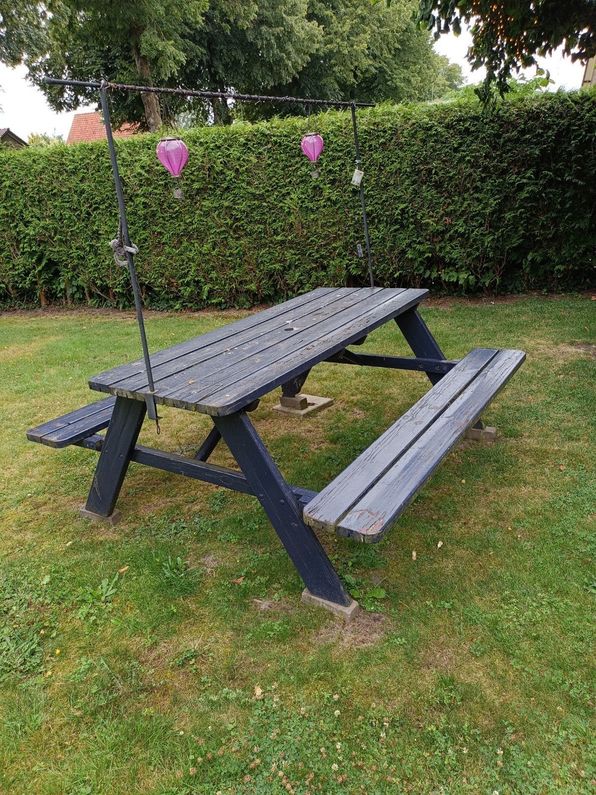 Stevige houten picknicktafel voor tuin of terras, Tuin en Terras, Picknicktafels, Ophalen of Verzenden, Gebruikt, Rechthoekig