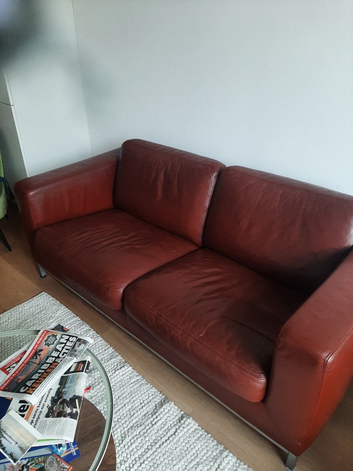 Tweezitsbank en 2 fauteuils Machalke, Ophalen, Gebruikt, 50 tot 75 cm, Leer