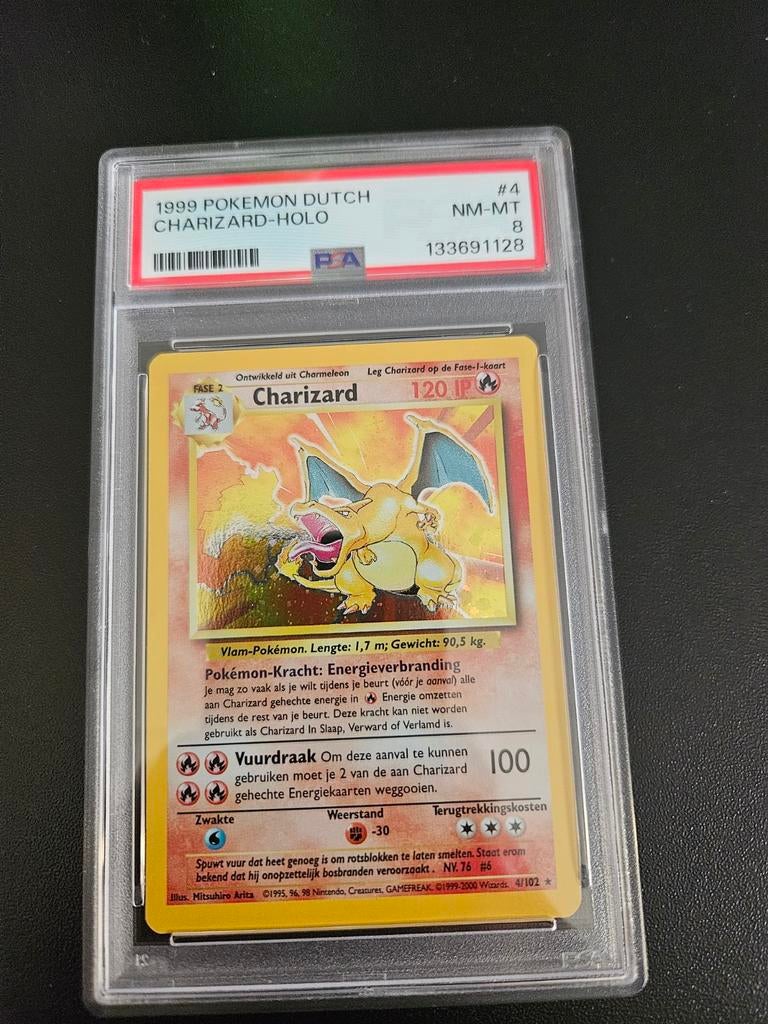 Charizard Holo 1999 Pokémon Nederlands PSA 8 NM-MT, Ophalen of Verzenden, Zo goed als nieuw, Losse kaart, Foil