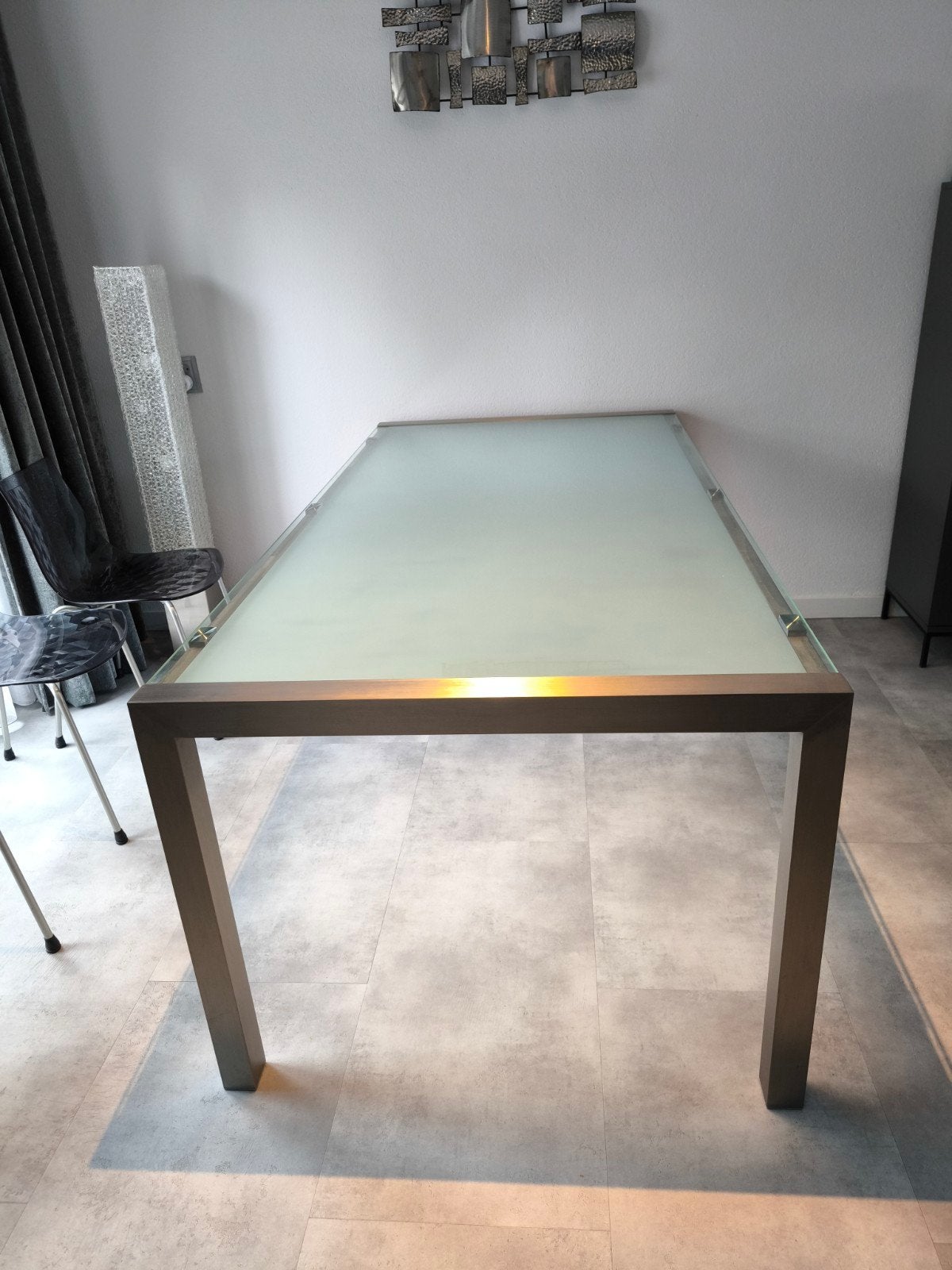 Eettafel en salontafel met glazen bovenplaat, Huis en Inrichting, Ophalen, Gebruikt, 100 tot 150 cm, 50 tot 100 cm