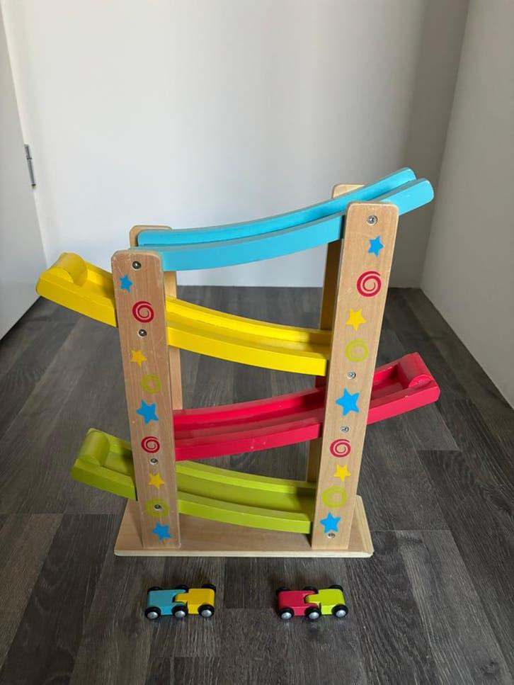 Houten autobaan met 2 auto's, Kinderen en Baby's, Speelgoed | Houten speelgoed, Ophalen, Gebruikt, Overige typen
