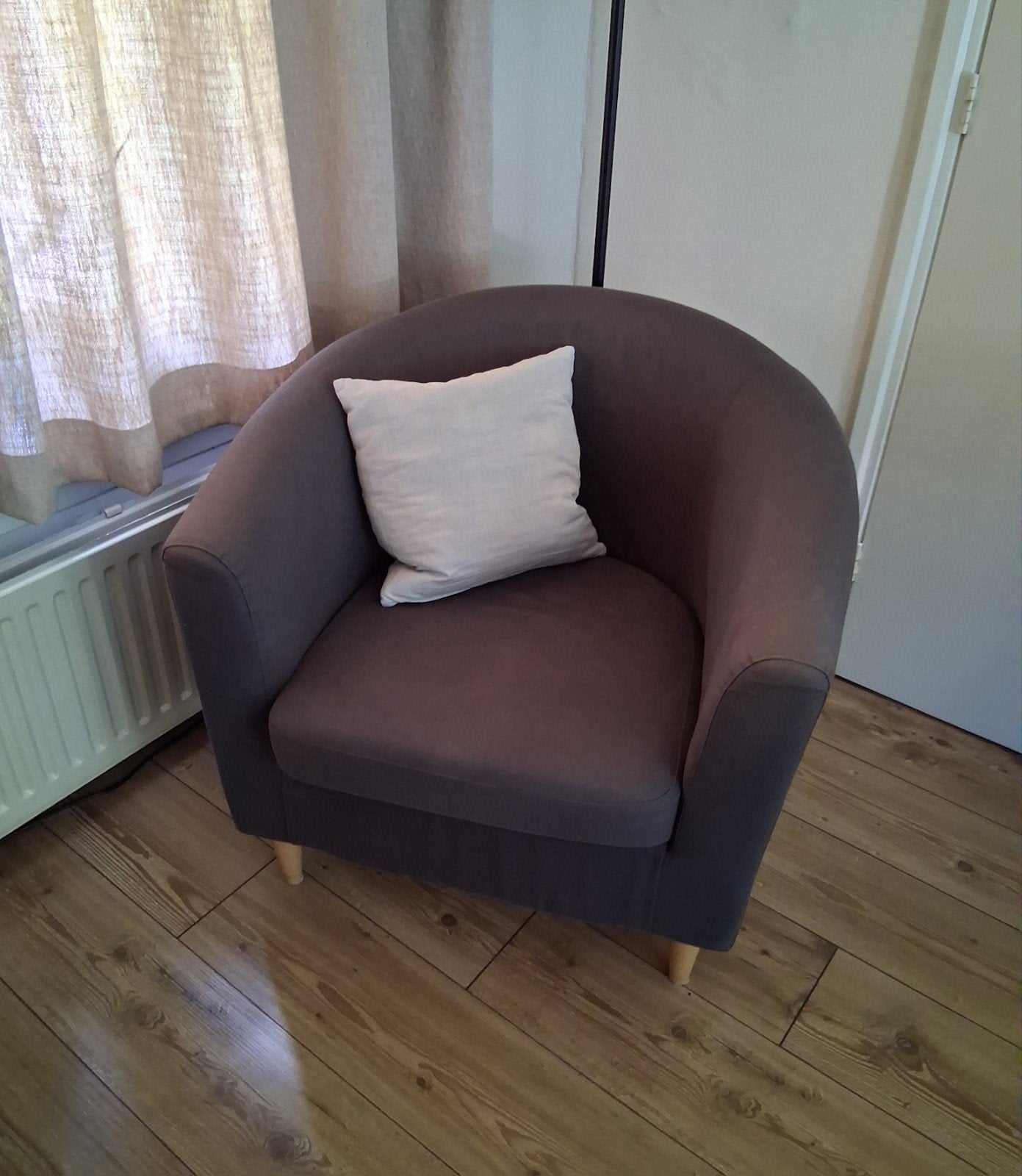 Gratis grijze IKEA Tullstra fauteuil, Huis en Inrichting, Fauteuils, Ophalen, Gebruikt, Minder dan 75 cm, Stof