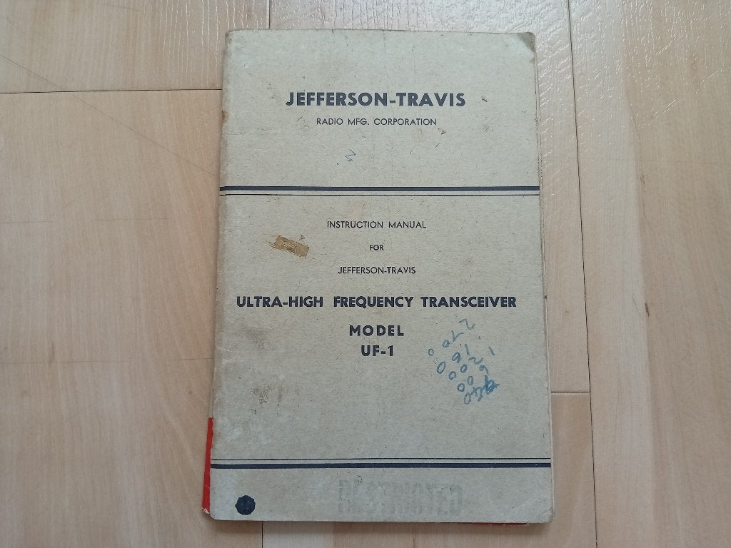 Jefferson-Travis UF-1 Transceiver manual., Gelezen, Elektrotechniek, Jefferson-Travis Radio Mfg. Corporation, Ophalen of Verzenden