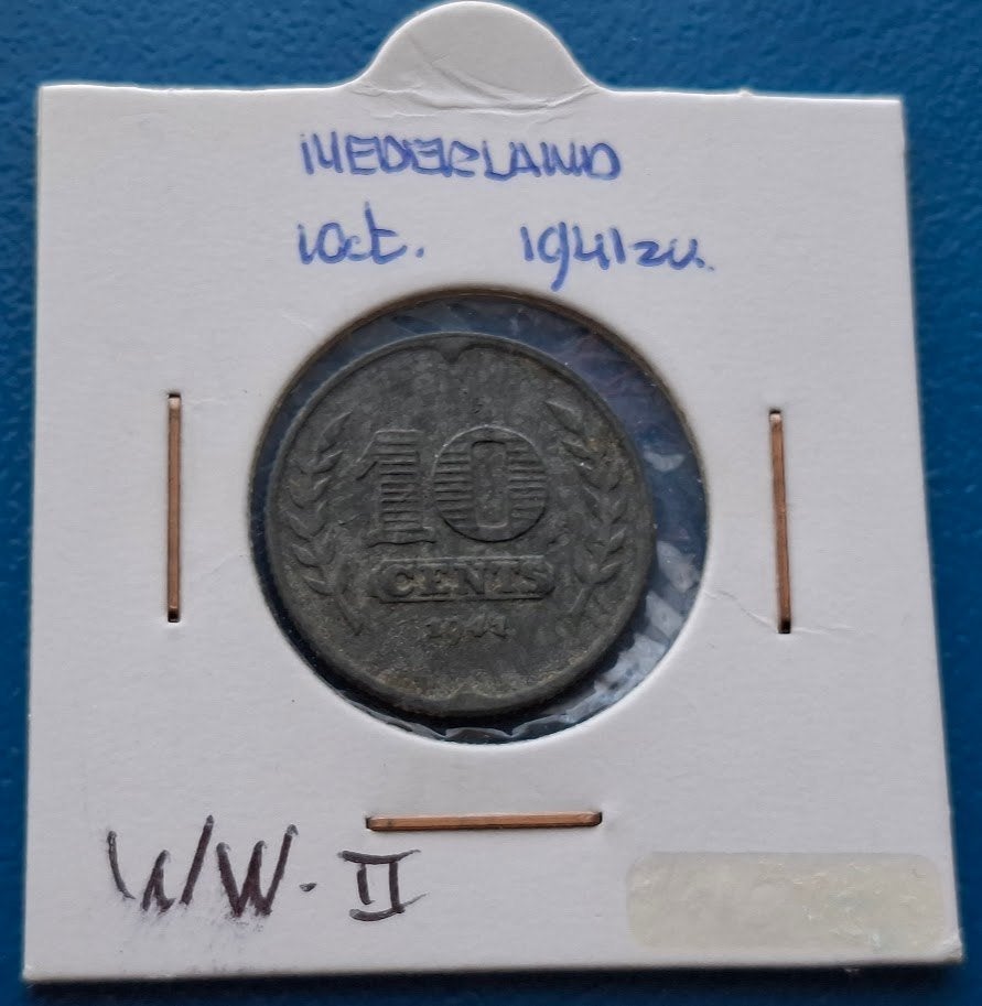 Nederland 10 cents 1941 (type 2) zink*, Postzegels en Munten, Verzenden, Koningin Wilhelmina, 10 cent, Losse munt