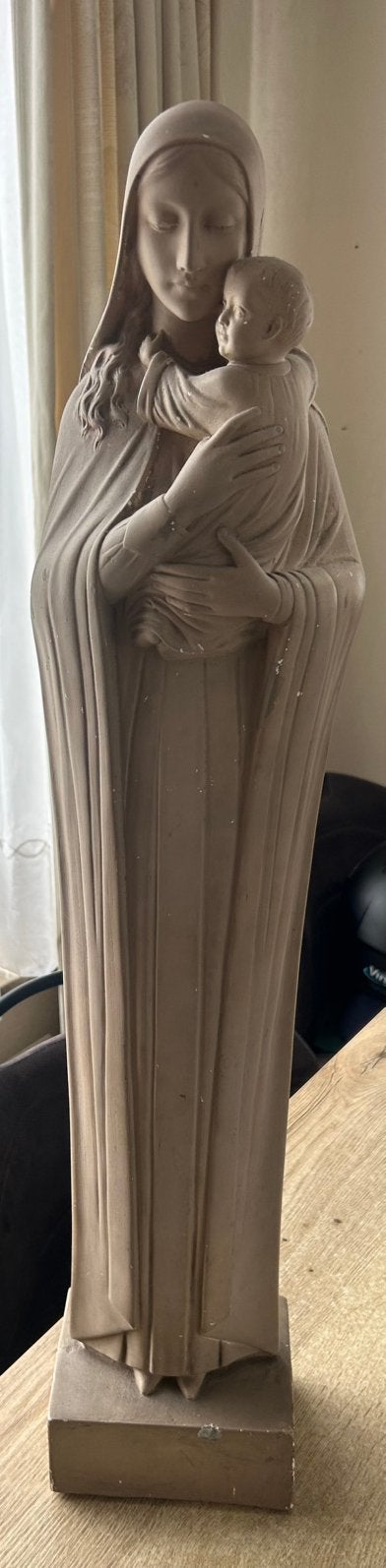 Antiek Art Belge Mariabeeld met Kind in Art Deco stijl 84 cm, Antiek en Kunst, Ophalen