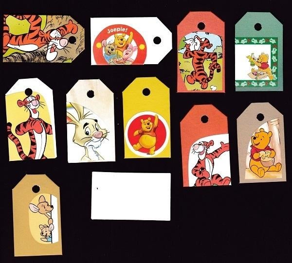 9581) winnie de pooh - poeh labeltjes, Verzamelen, Disney, Zo goed als nieuw, Overige typen, Winnie de Poeh of vrienden, Ophalen of Verzenden