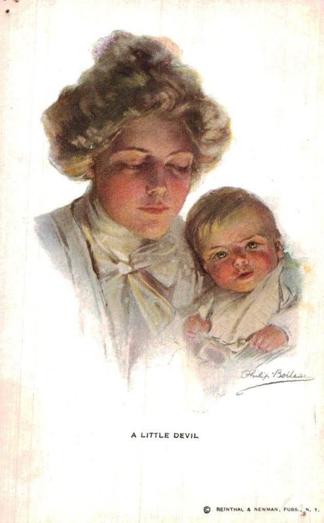 Antieke Ansichtkaart: Moeder en Kind - A Little Devil, Ophalen of Verzenden, Voor 1920, Ongelopen, Kinderen