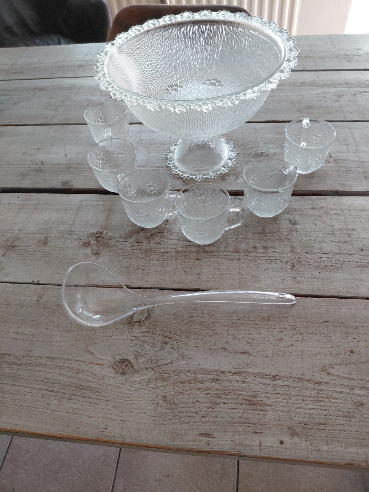 Vintage Italiaanse glazen punch bowl set met 6 kopjes, Ophalen of Verzenden